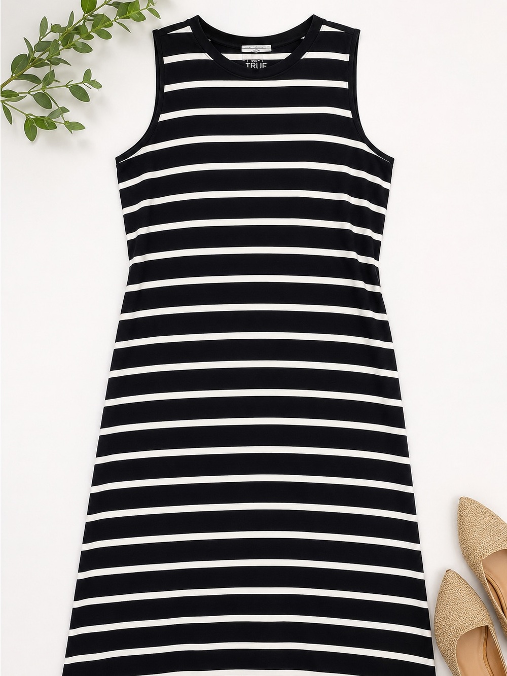 Time and Tru Black and White Striped Midi Dress